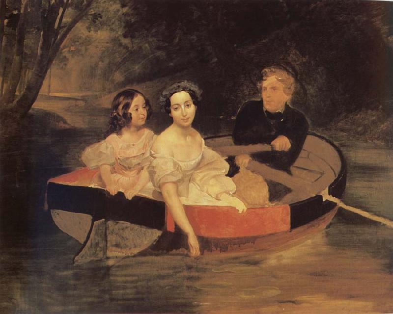 Karl Briullov Portrait of the artistand Baroness yekaterina meller-Zakomelskaya with her daughter in a boat Germany oil painting art